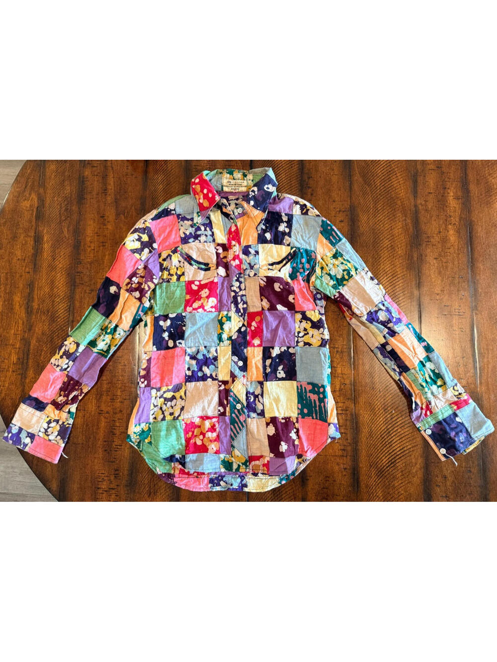 Vintage Patchwork Long Sleeve Button Down Top - Women's Size Small
